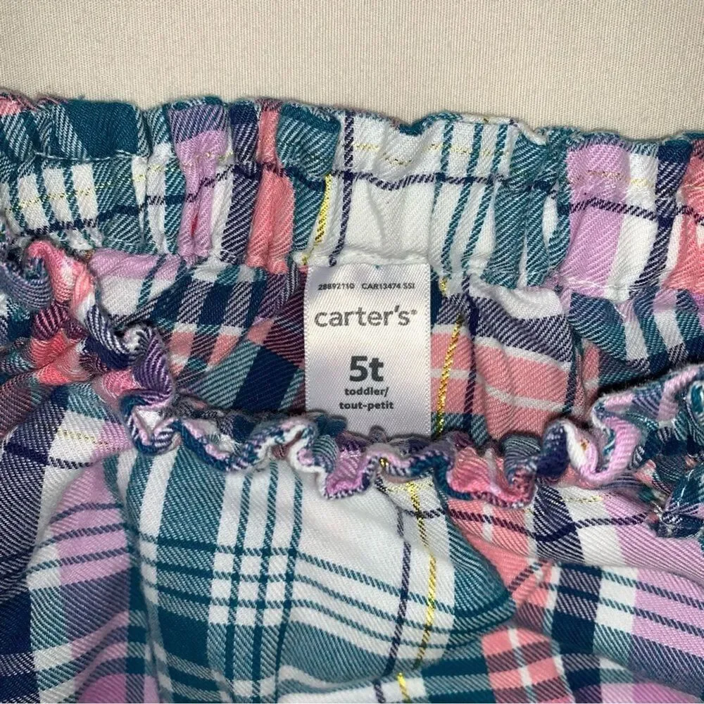 Plaid Shirt Girls 5T Bow Neck Country Western Soft Fall Preppy Top Gold Metallic